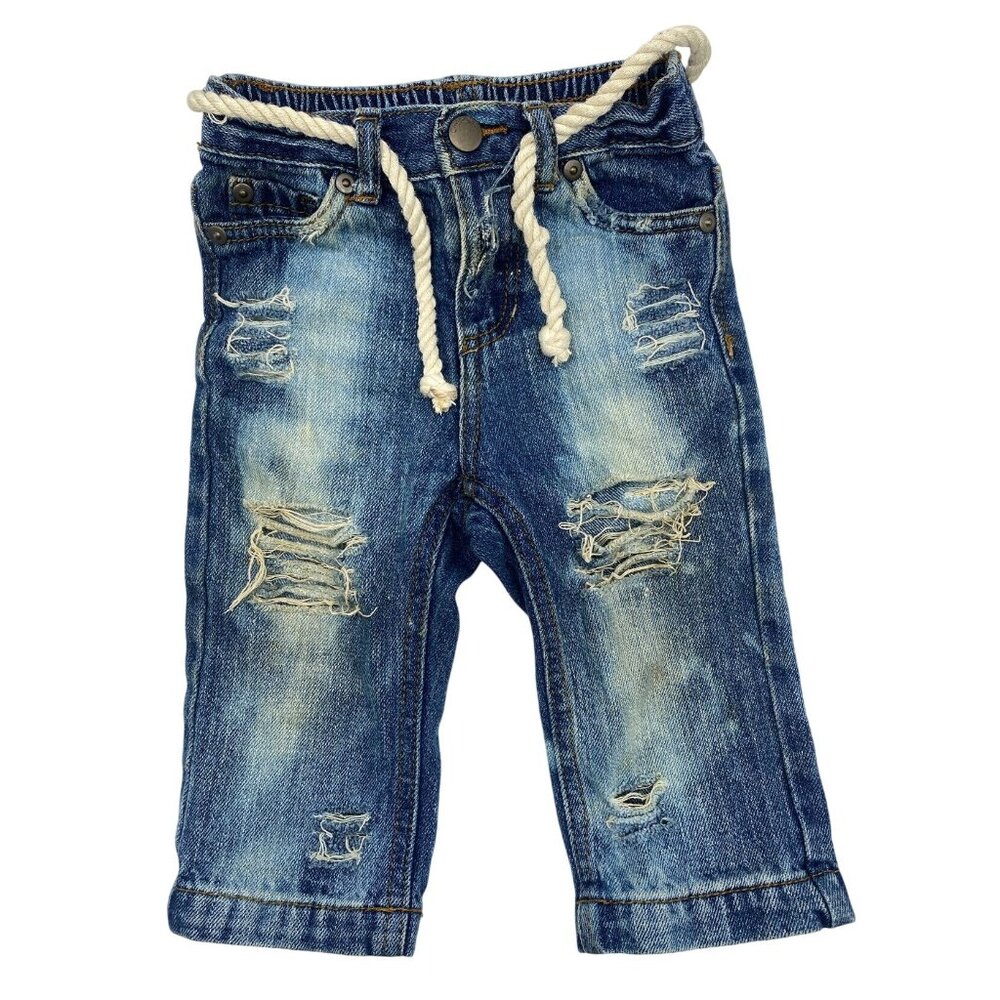 Upcycled Distressed And Bleached Blue Denim Jeans 12m